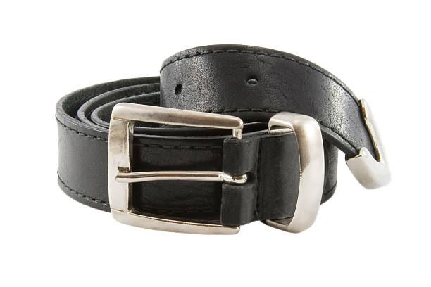 istock Leather black belt isolated over white background 186226096