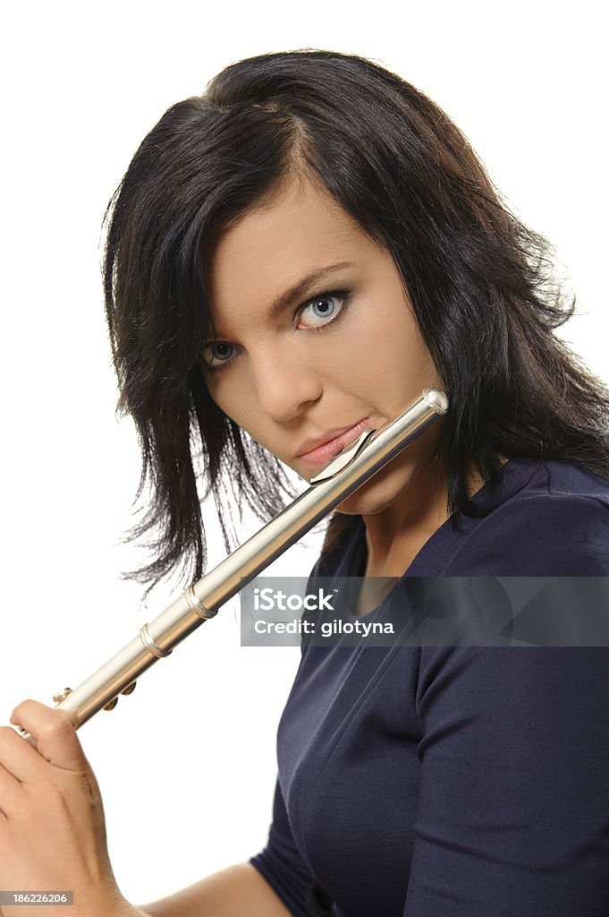 Flutist isolada no branco - Foto de stock de Adulto royalty-free