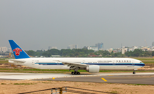 Ho Chi Minh City, Vietnam - April 9, 2021 : A Boeing 777-900ER Airplane Of China Southern Airlines Taxiing At Tan Son Nhat International Airport.