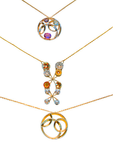 istock Silver and diamonds necklaces isolated in white 186227180