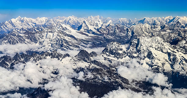 Himalayas Mountains Everest Range Panorama Aerial View Nepal Stock