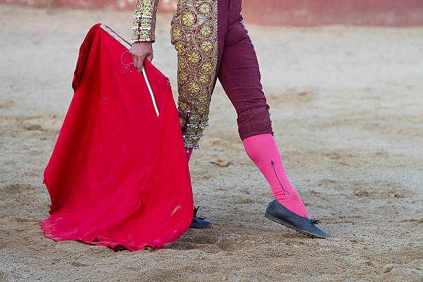 Spanish Bullfighter  with muleta in the arena stock photo