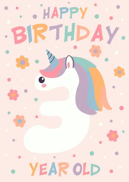 Vector illustration of Birthday invitation card design with number and unicorn