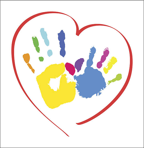 Mother's and kid's hands in a heart Eps 10 vector illustration. handprint stock illustrations