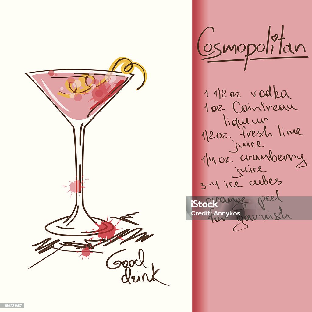 Illustration with Cosmopolitan cocktail Illustration with hand drawn Cosmopolitan cocktail. Included Ai Cocktail stock vector