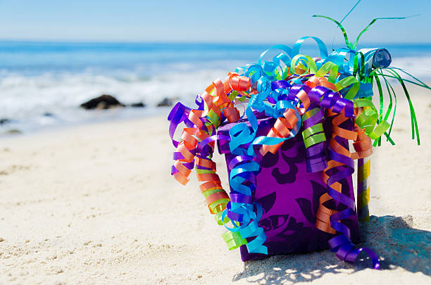 istock Birthday decorations on the beach 186232613