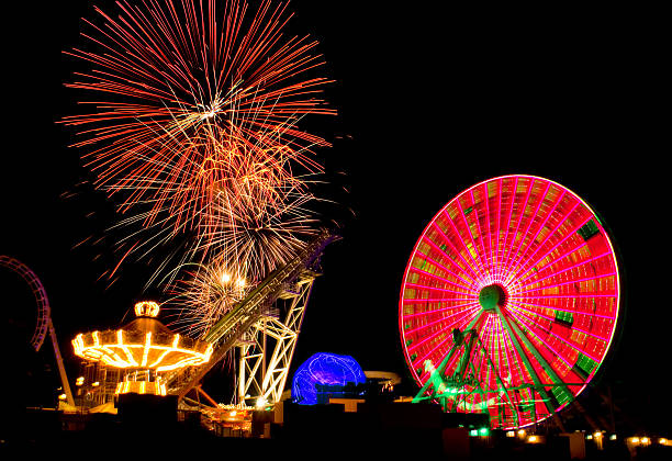 istock Amusemant Pier in Wildwood, New Jersey with Colorful Firework Explosions 186233653