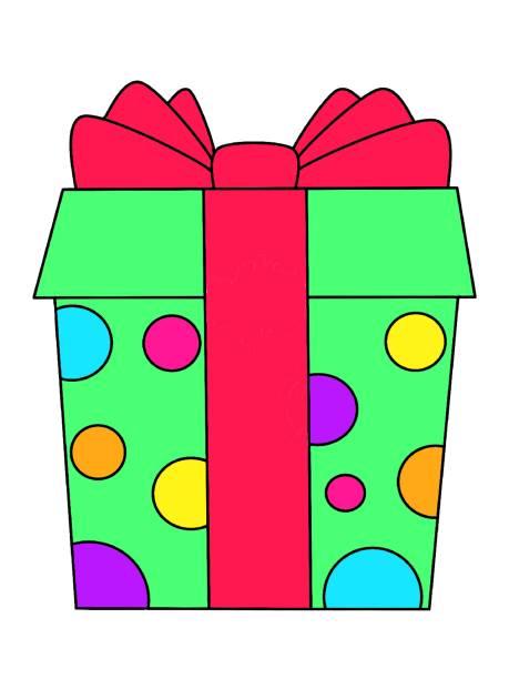 ilustrações de stock, clip art, desenhos animados e ícones de gift box. a bright drawn gift box with a red bow and a pattern on a white background - gift box packaging drawing illustration and painting