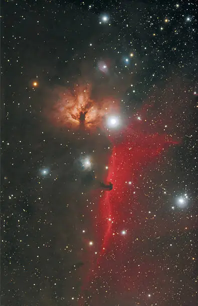 Horsehead and Flame Nebula in Orion Constellation are the most popular space objects. Photographed with high quality astronomical telescope. It can be easy flipped, rotated and maintain visual quality.