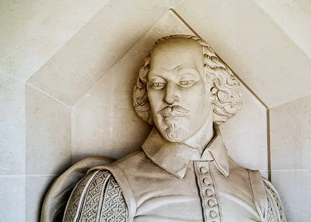 the Shekespeare monument outside the Guildhall Art Gallery in the City of London, UK