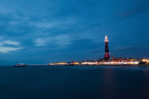 A photograph of Blackpool promenade taken from central pier.