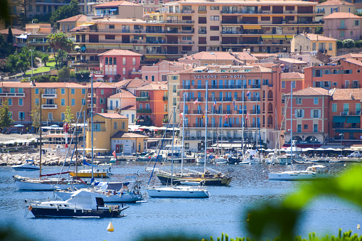 Villefranche-Sur-Mer, France - August 4 2019: daytime view of the Marina and Old Town