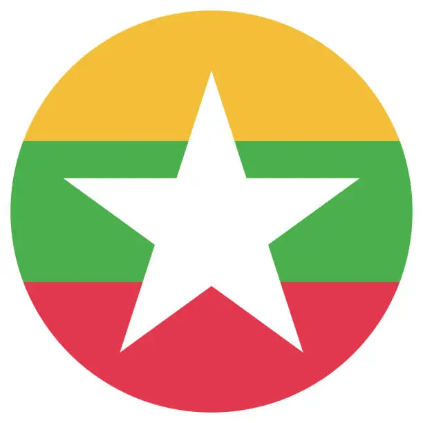 Vector illustration of Myanmar flag. Button flag icon. Standard color. Circle icon flag. Computer illustration. Digital illustration. Vector illustration.