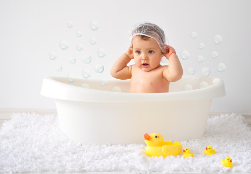 Adorable Baby Girl Taking a Bath and Playing In The Bathtub