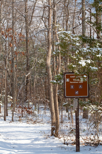 Hiking trail after a winter snow in New Jersey