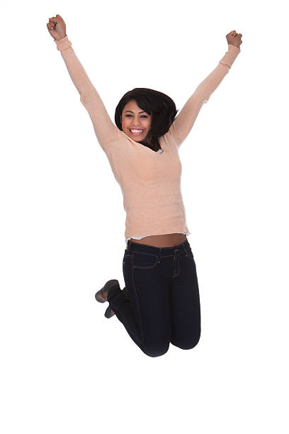 istock Young Woman Jumping In Joy 186240662