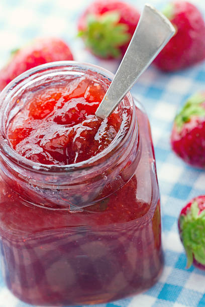 istock Strawberry jam in a glass jar 186243831