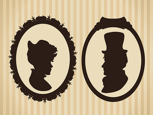 Man and woman silhouettes in frames vector art illustration