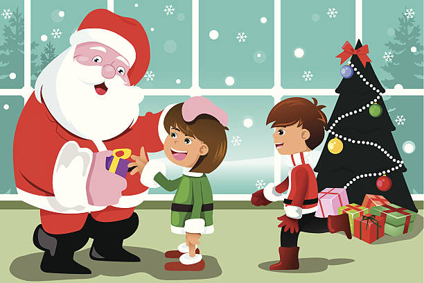 маленьких детей с санта-клауса - christmas child friendship little boys stock illustrations