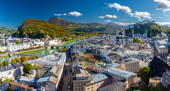 amazing autumn panorama of Salzburg town in Austria
