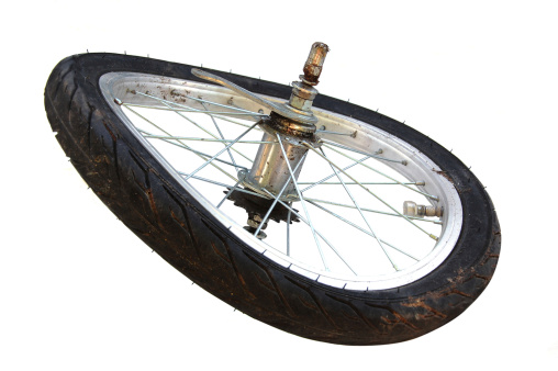 Broken bicycle tire isolated