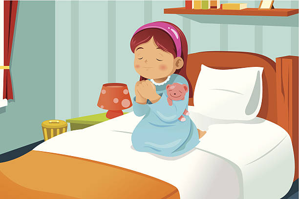 ilustraciones, imágenes clip art, dibujos animados e iconos de stock de little girl rezar - praying girl