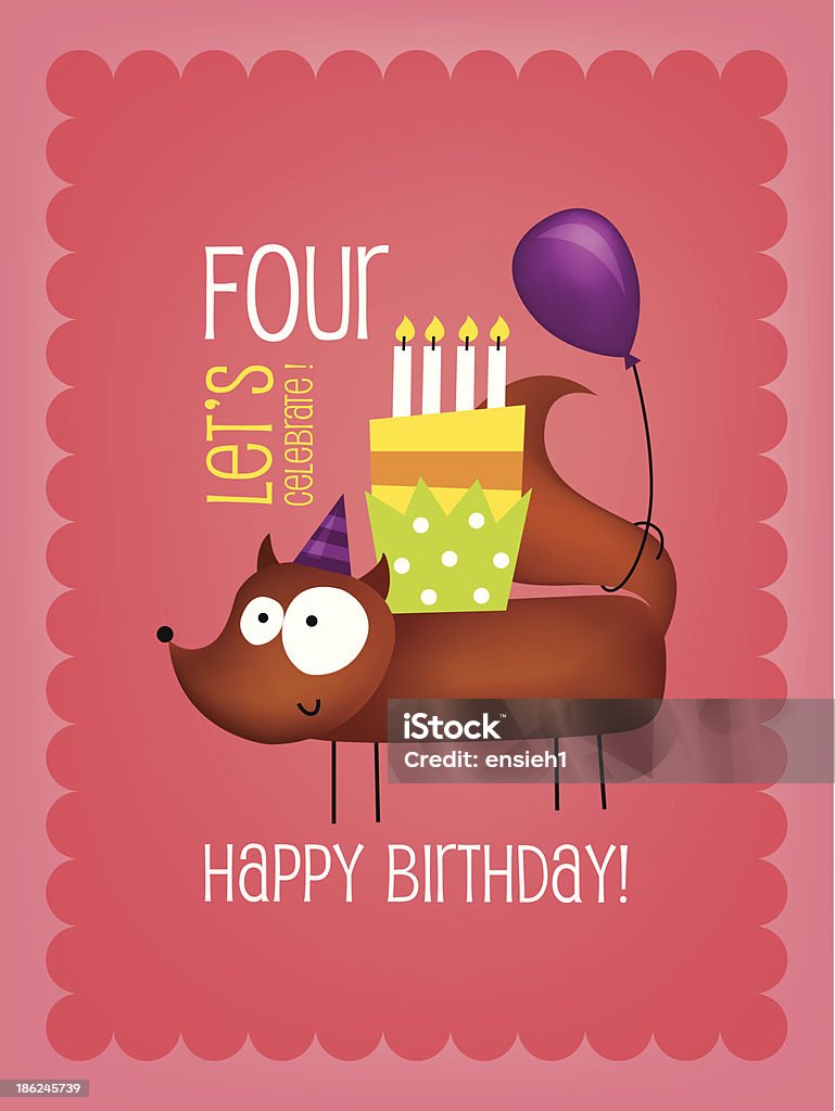 Vintage Birthday Card Vintage Birthday Card - Vector EPS10. with Funny Fox. Four Years Old 4-5 Years stock vector