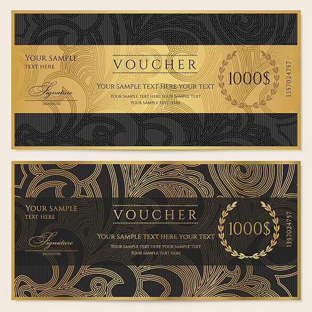Gift certificate (voucher / coupon) pattern (ticket, banknote, money, currency, check) Similar Files: gift card template stock illustrations