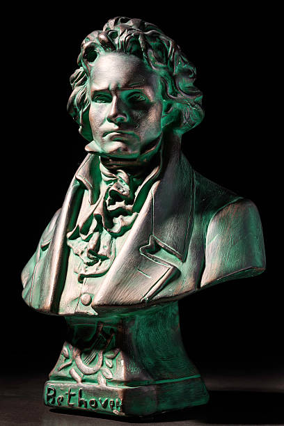 beethoven sculpture on black background beethoven sculpture on black background ludwig van beethoven photos stock pictures, royalty-free photos & images