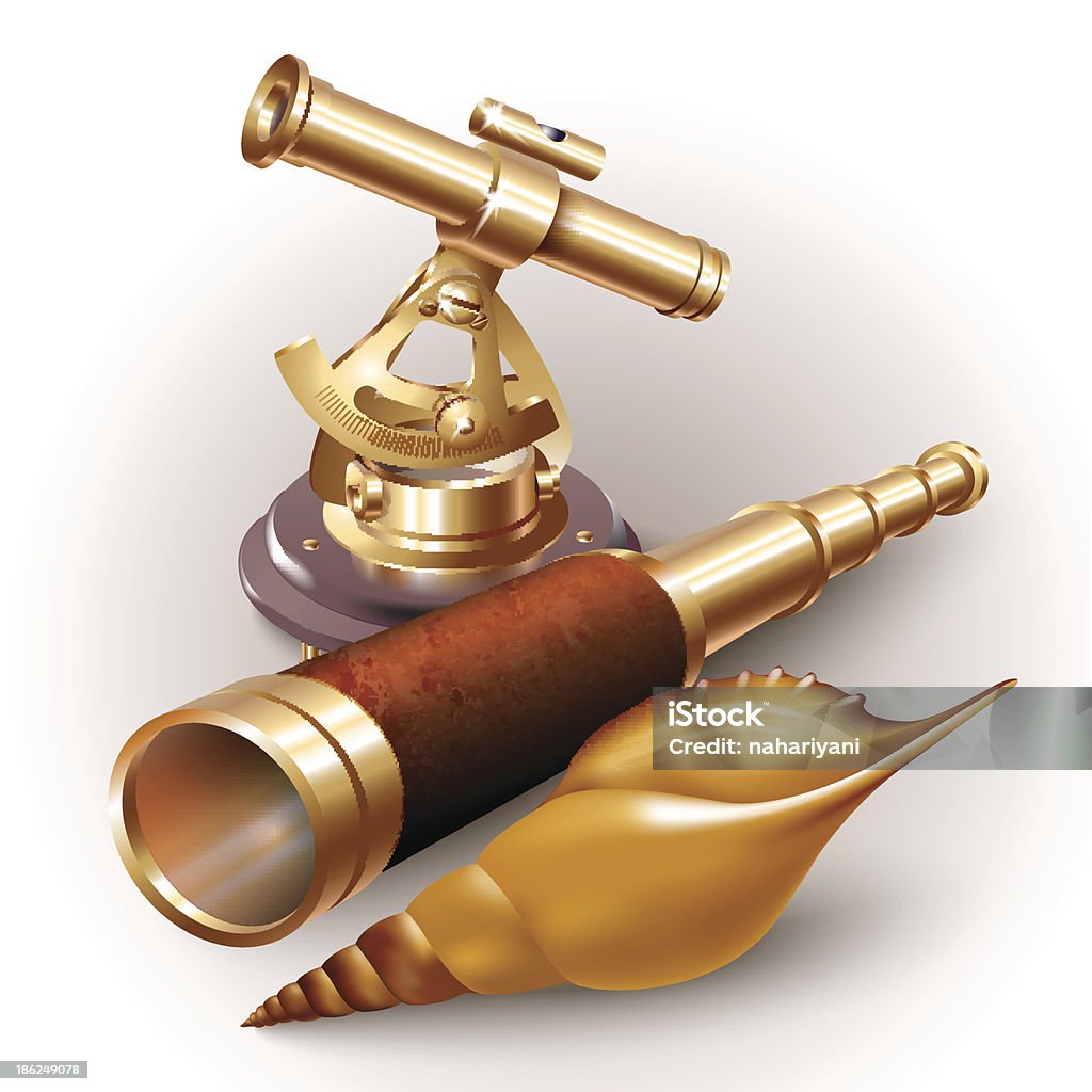 Navigating Tools Drawing Set Of Navigation Tools And A Shell On White Background Stock ...