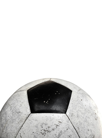 Isolated old and dirty leather football for training and practising with clipping paths.