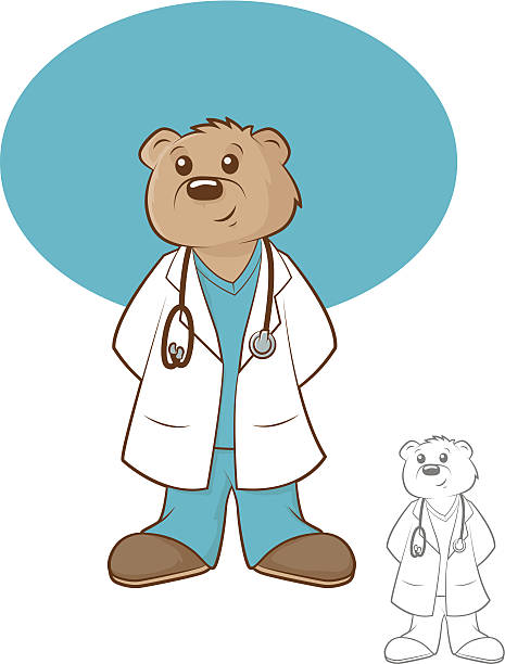 An illustration of a bear in a doctors coat and stethoscope vector art illustration