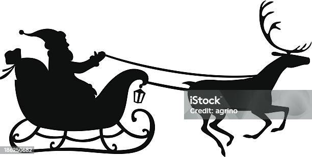 Santa Claus On A Reindeer Sleigh Stock Illustration - Download Image Now - Animal Sleigh, Bag, Beauty In Nature