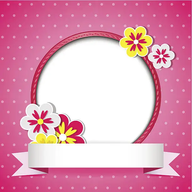 Vector illustration of Pink floral card with place for photo or text.