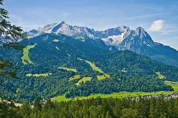 View of the Zugspitze and Alpspitze over Garmisch-Patenkirchen