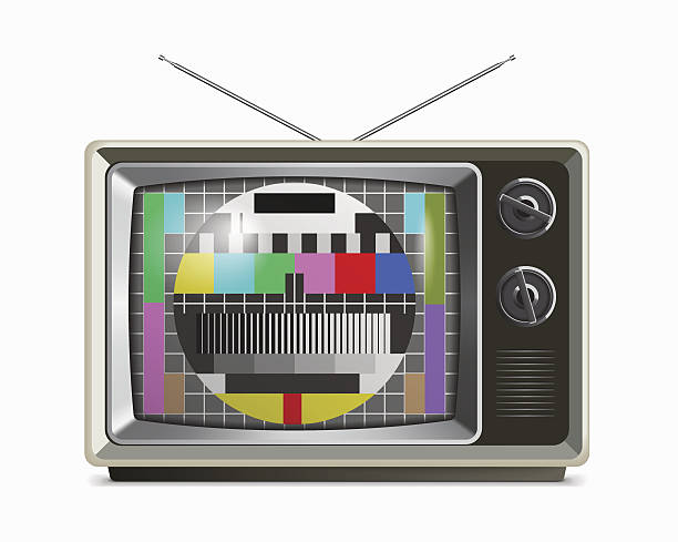 Retro TV with test screen Old Grey Retro Style TV with Test Pattern on the Screen, Isolated on White old tv stock illustrations