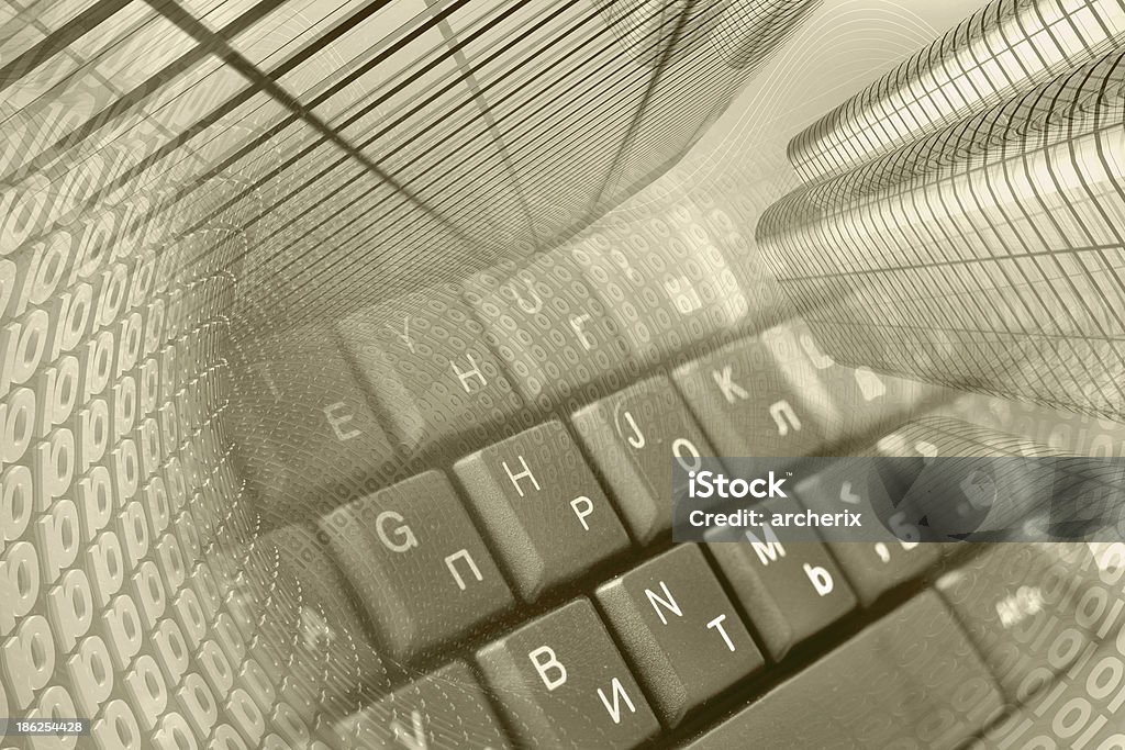 Buildings and keyboard Buildings and keyboard - abstract computer background in sepia. Abstract Stock Photo
