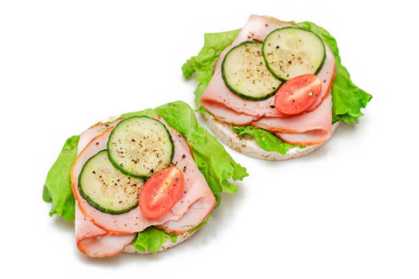 istock Rice Cake with Ham, Tomato, Fresh Cucumber and Green Salad 1862544411