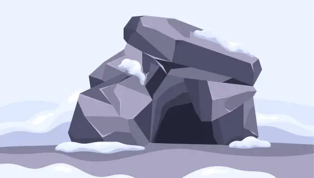 Vector illustration of Frozen cave with ice, snow cartoon vector illustration.