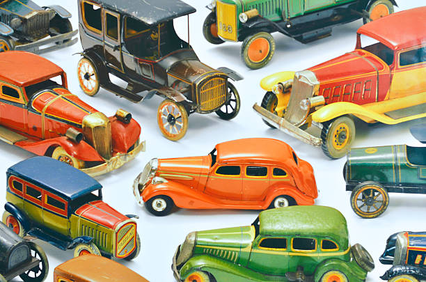 vintage automobili giocattolo isolato su bianco - porsche classic sports car obsolete foto e immagini stock