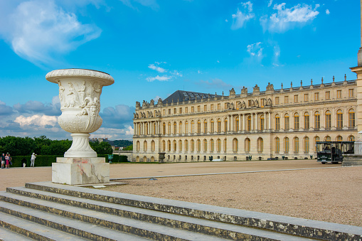 Paris, France - May 2019: Versailles palace and gardens