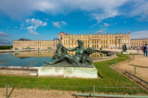 Paris, France - May 2019: Versailles palace and gardens