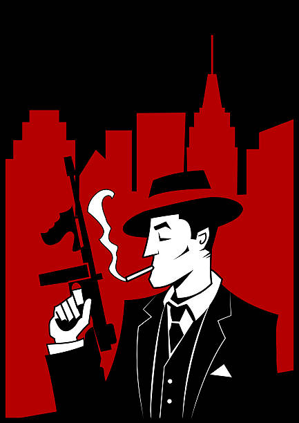 Comic Gangster Vector illustration of gangster. All elements are individual objects, which have been grouped for easy editing. No transparencies, simple gradient used. humphrey bogart stock illustrations