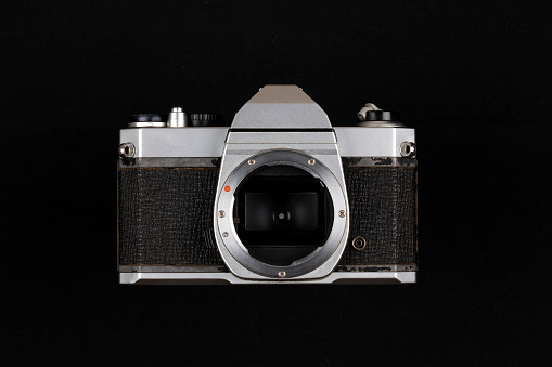 Vintage Film Camera isolated on black background