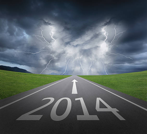 peligro: año nuevo concepto de 2014 - rain wind crisis business fotografías e imágenes de stock