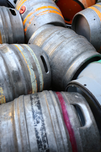 Aluminium beer cider barrels storage background