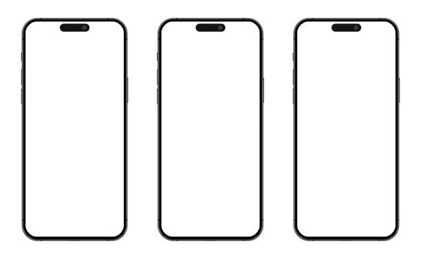 istock Smartphone phone set on white background isolated. 3 modern mobile phones. 3D mobile phone with empty screens. Smartphone mockup front view white screen 1862618586