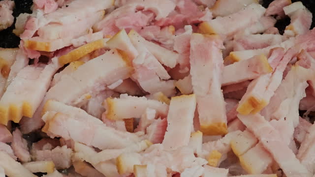 Frying strips of bacon