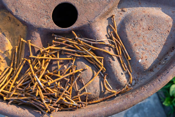 Rusty nails metal background, Pile of rusty nails