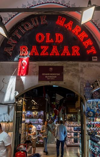 Istanbul, Turkey - July 20, 2023: Grand Bazaar Antique Market Old Bazaar